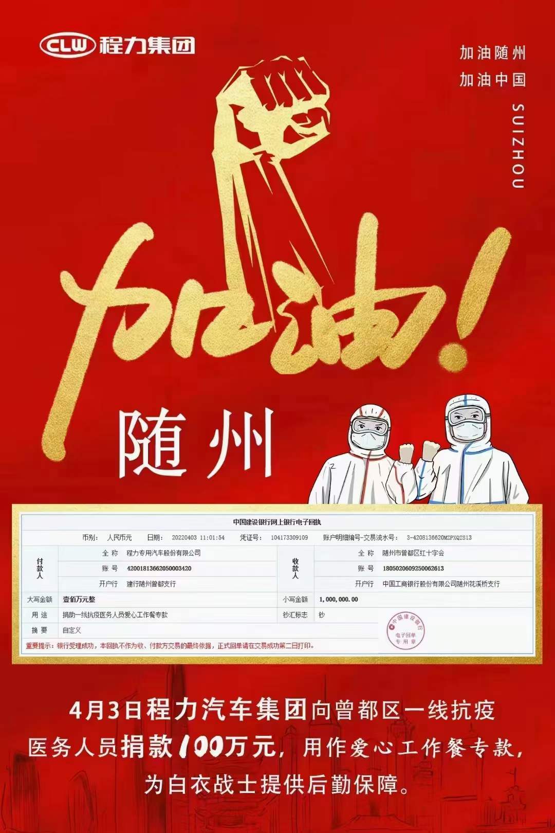 程力汽車(chē)集團(tuán)捐贈(zèng)百萬(wàn)愛(ài)心工作餐專(zhuān)款助力疫情防控彰顯社會(huì)擔(dān)當(dāng)